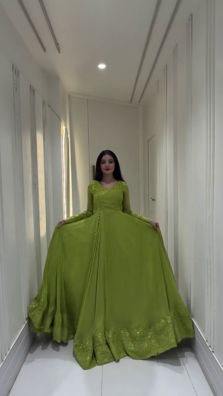 Elegant Lime Green Embroidered Kurti Dress – Graceful Ethnic Wear for Women