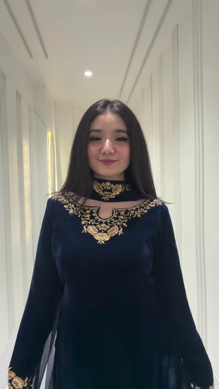 Elegant Navy Blue Embroidered Kurti Dress with Choker Neck – Festive Ethnic Wear