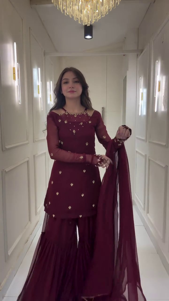 Wine Maroon Embroidered Kurti Set with Dupatta – Elegant Festive Ethnic Wear