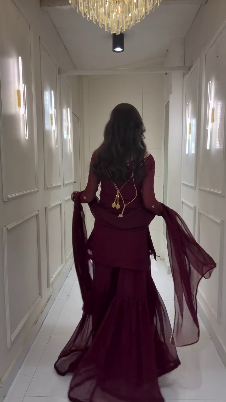 Wine Maroon Embroidered Kurti Set with Dupatta – Elegant Festive Ethnic Wear