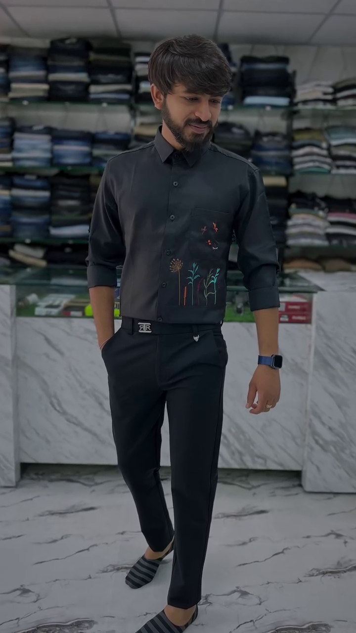 Beige Embroidered Casual Shirt for Men – Premium Smart Casual Wear