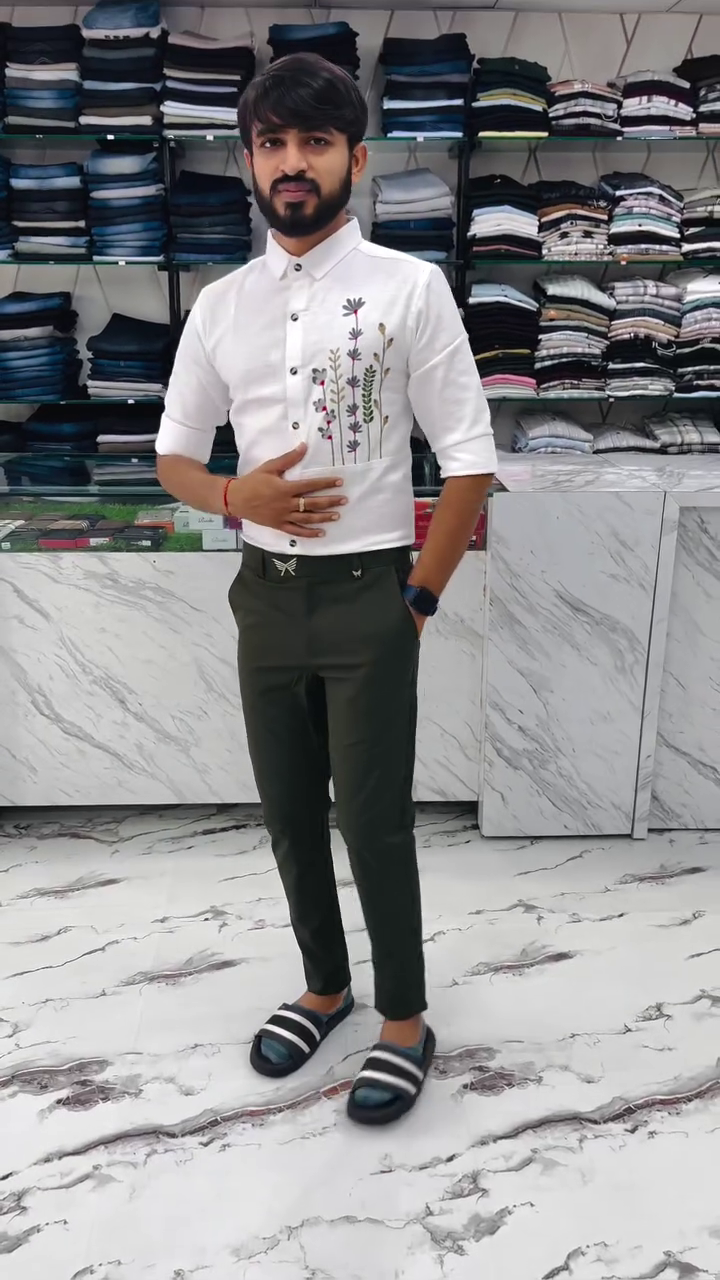 White Embroidered Casual Shirt for Men – Premium Smart Casual Wear