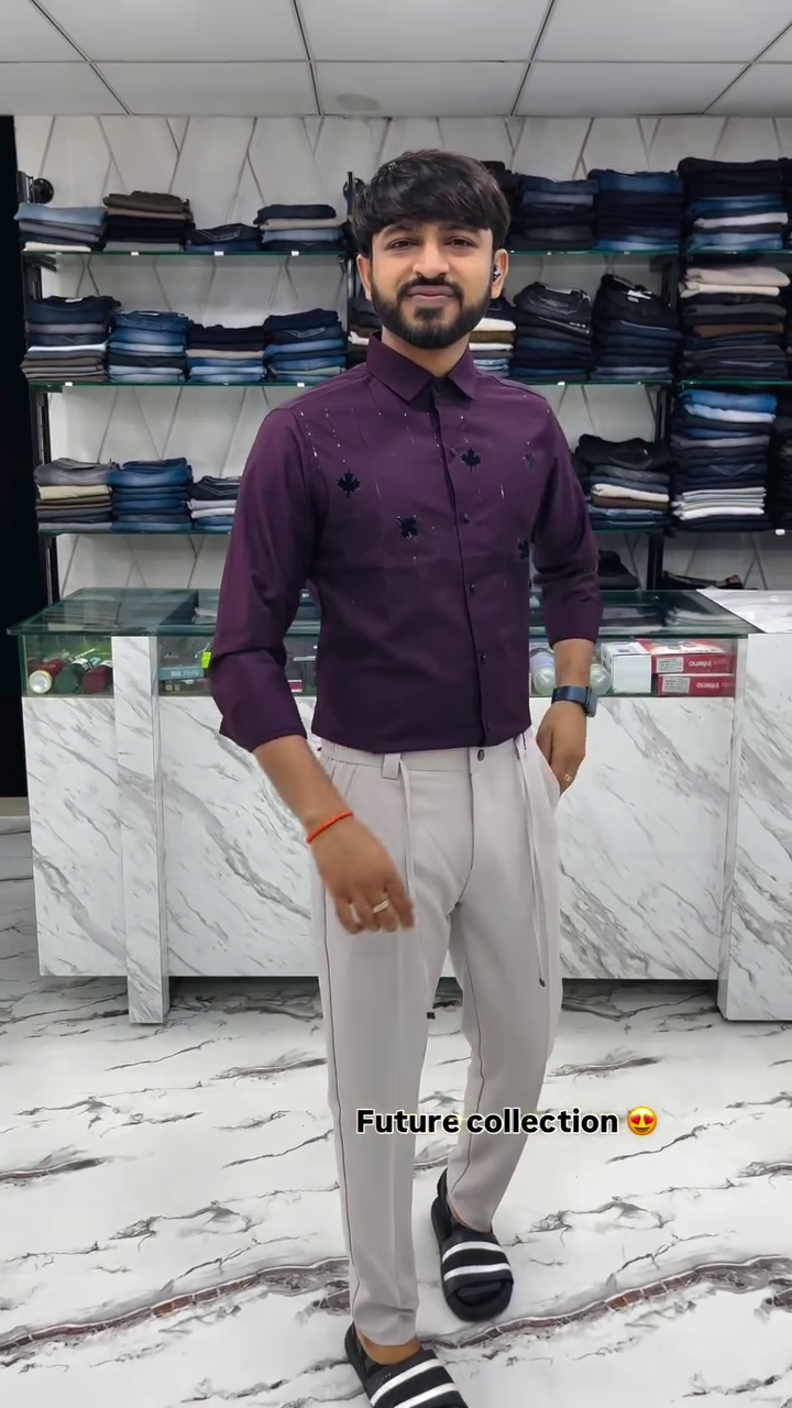 Wine Purple Designer Shirt with Leaf Motif – Premium Future Collection for Men