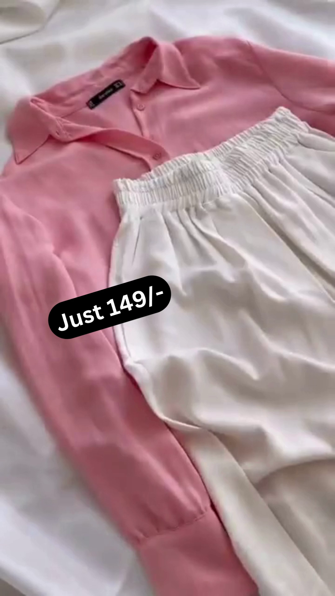 Soft Pink Shirt with White Elastic Waist Trousers – Elegant Minimal Co-Ord Set