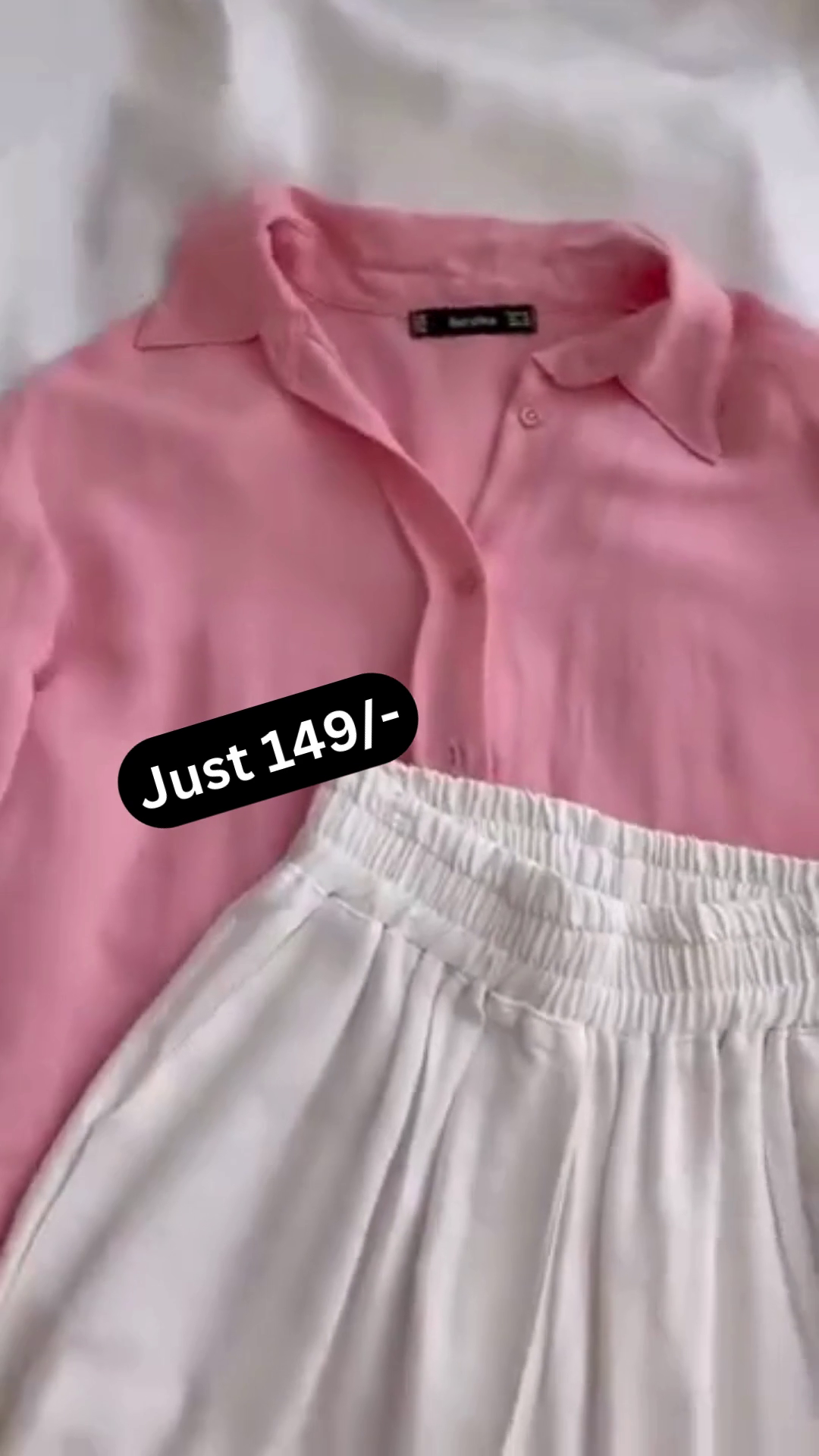 Soft Pink Shirt with White Elastic Waist Trousers – Elegant Minimal Co-Ord Set