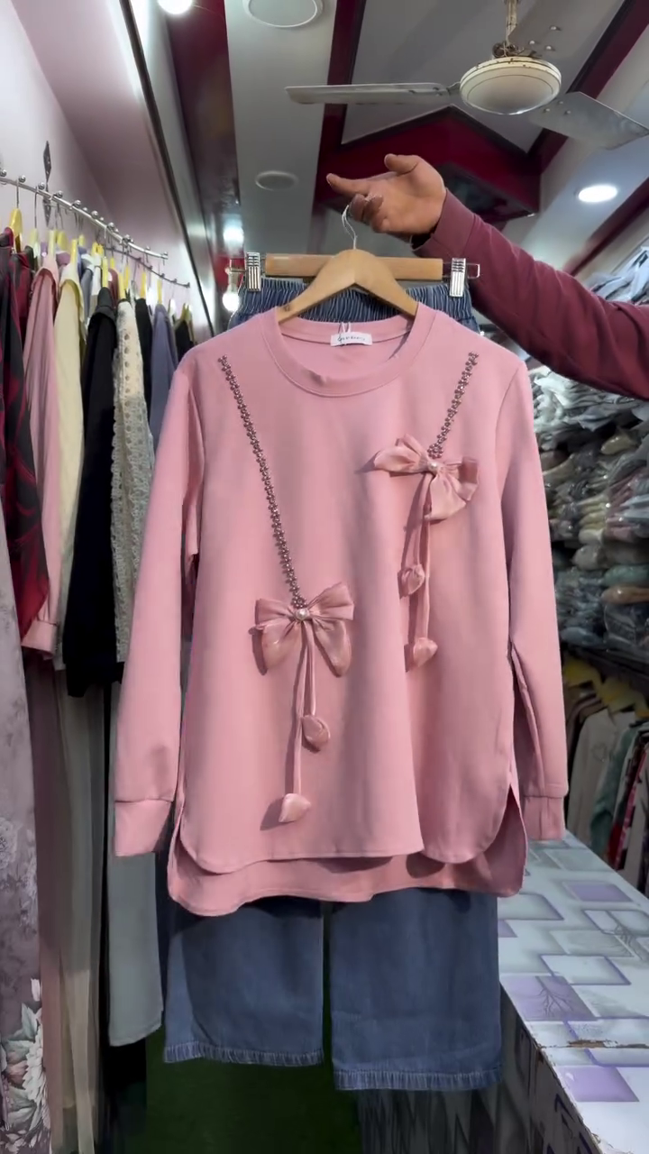 Pink Bow Detail Women Top