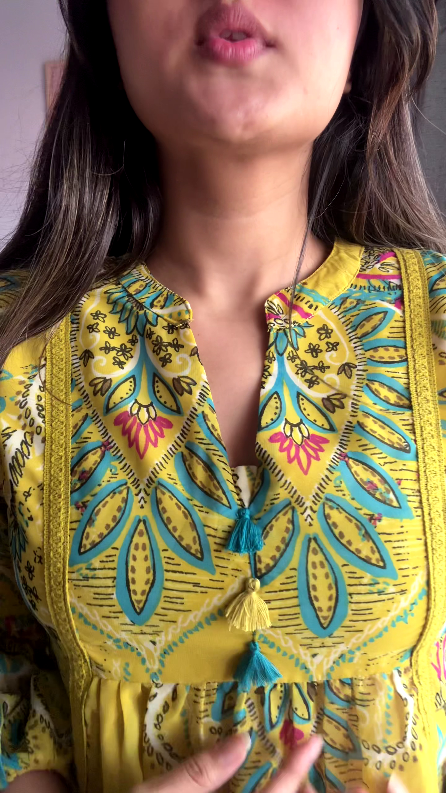 Yellow Printed Peplum Top with Flared Sleeves – Boho Casual Everyday Wear
