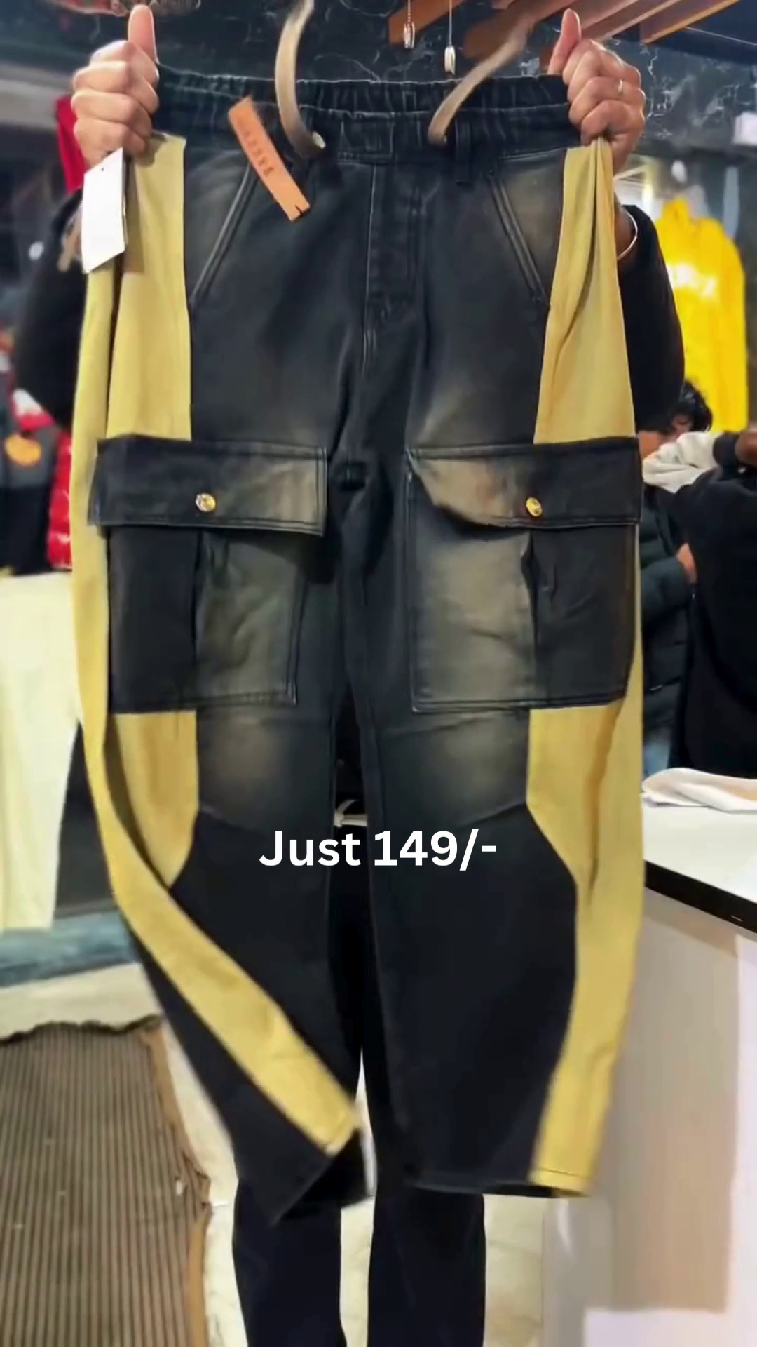 Dual-Tone Utility Cargo Pants with Contrast Panels & Pocket Detailing