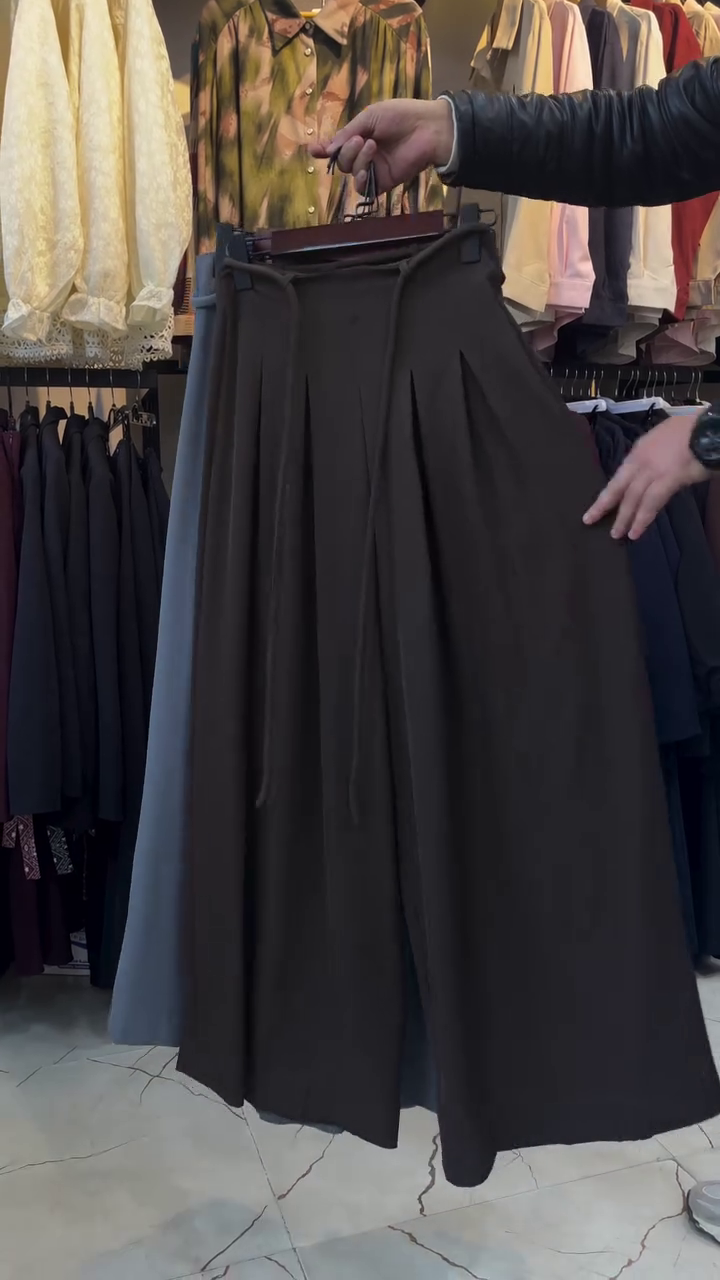 Midnight Blue Pleated Wide-Leg Pants