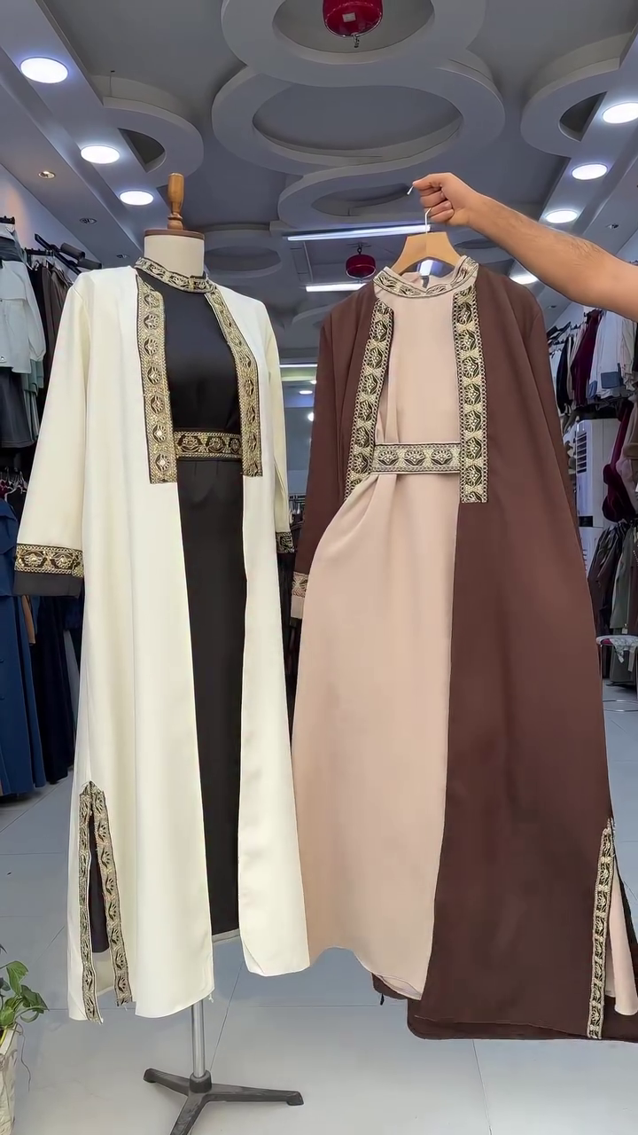 Elegant Black & Ivory Abaya Set