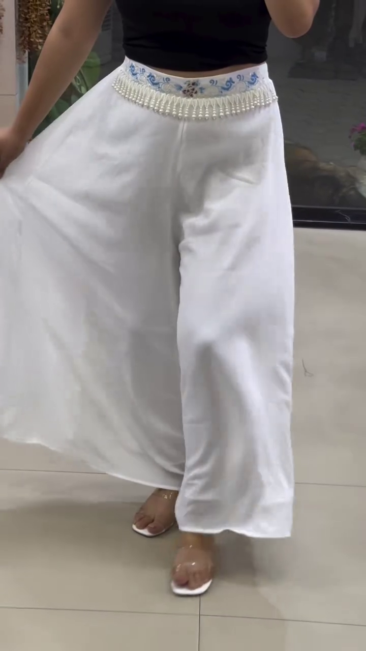 Elegant White Flowy Palazzo Pants
