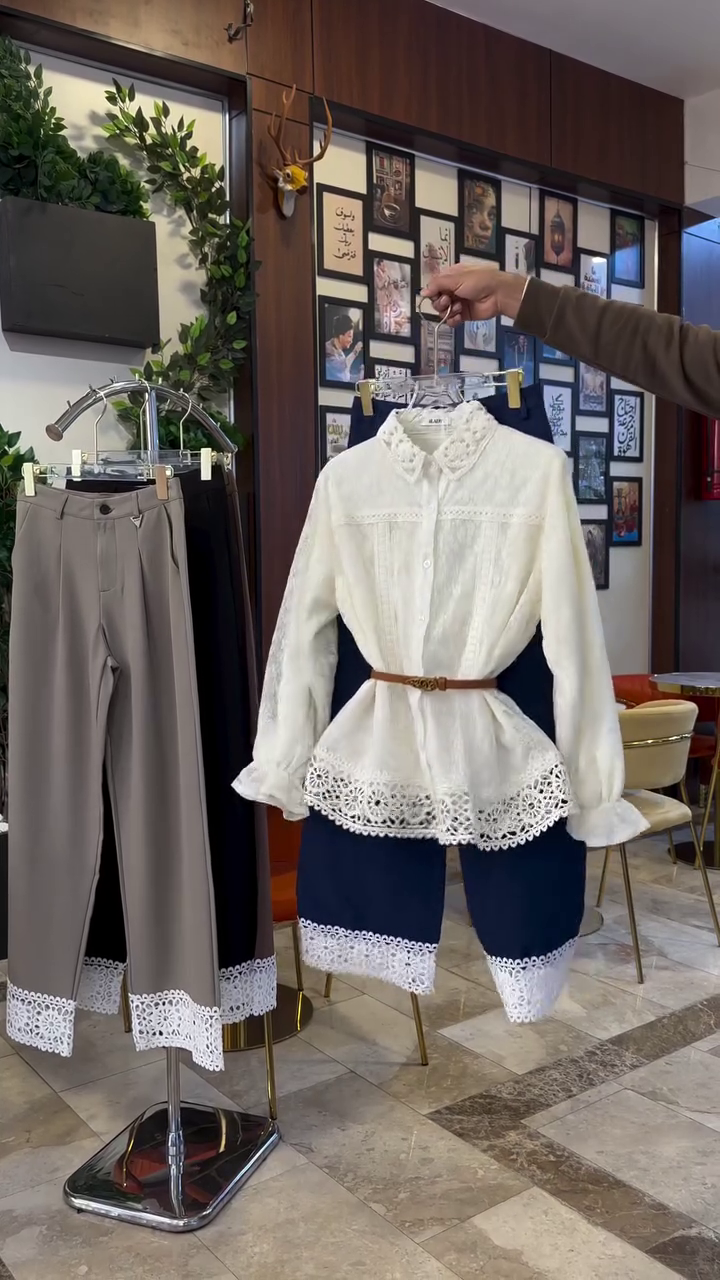 Vintage Lace TOP  & Navy Culotte Set