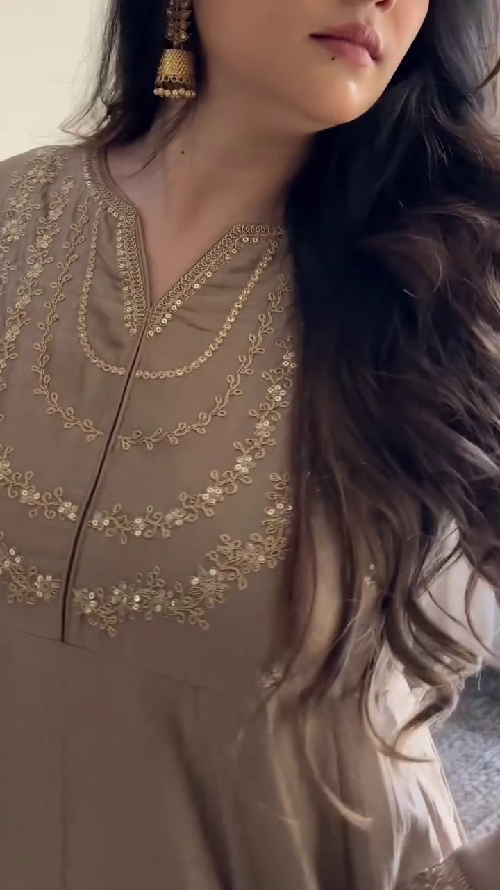 Beige Embroidered Anarkali Suit Set