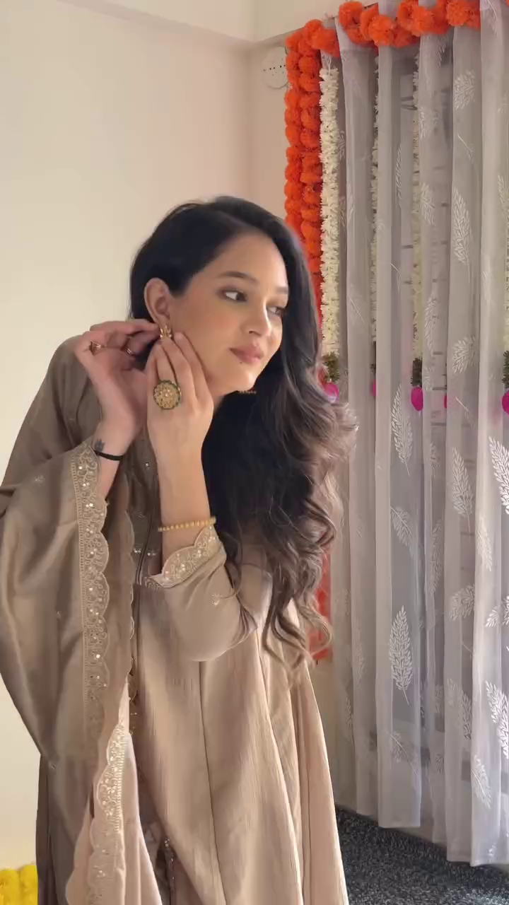 Beige Embroidered Anarkali Suit Set