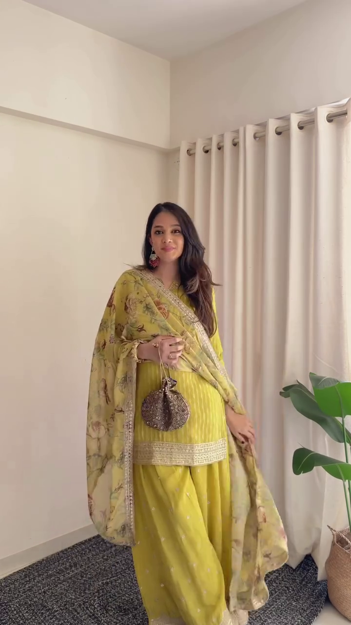 Mustard Yellow Printed Kurta Set with Dupatta