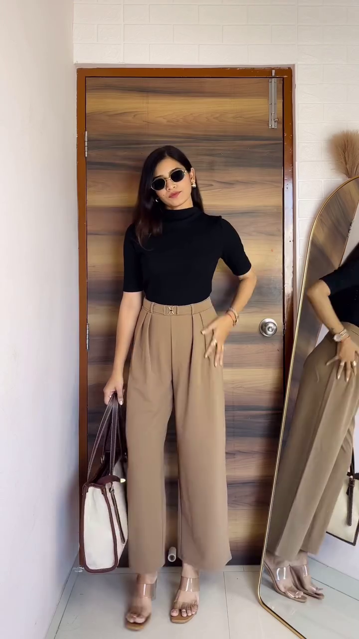 Classic White Shirt & Slate Blue Wide-Leg Trousers