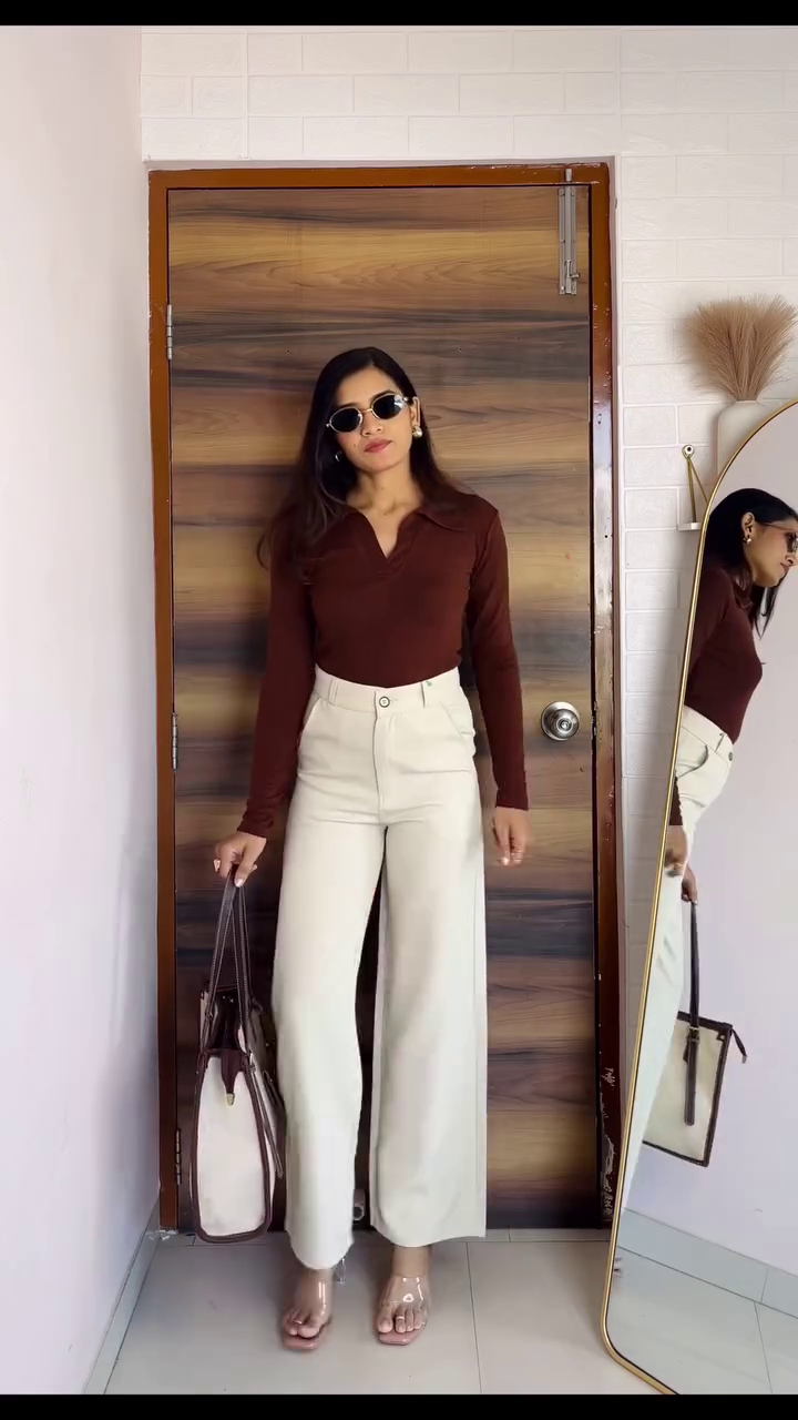 Classic White Shirt & Slate Blue Wide-Leg Trousers