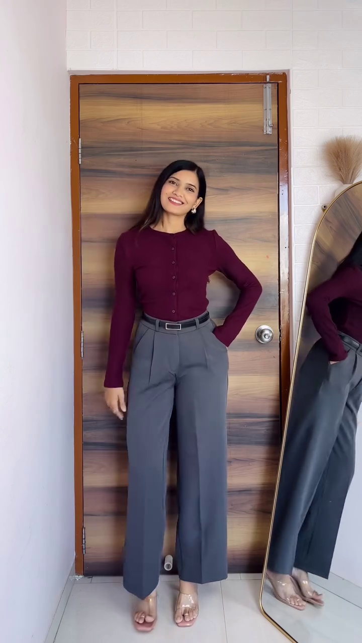 Classic White Shirt & Slate Blue Wide-Leg Trousers