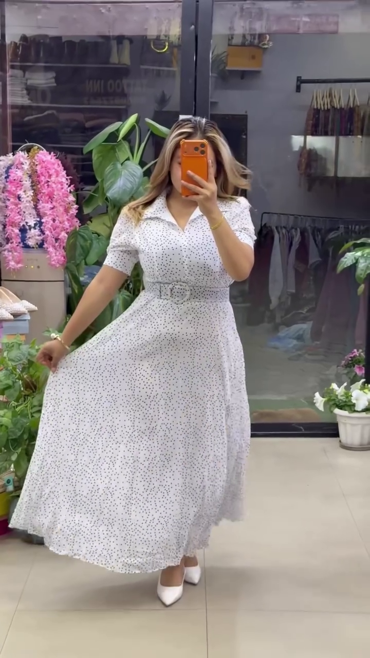 White Polka Dot Belted Maxi Dress