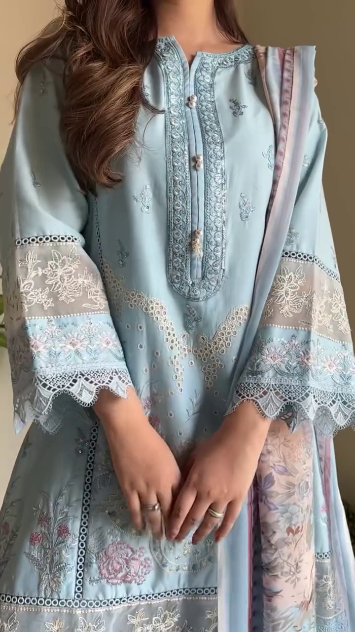 Beige Floral Embroidered Festive Kurta Set with Dupatta