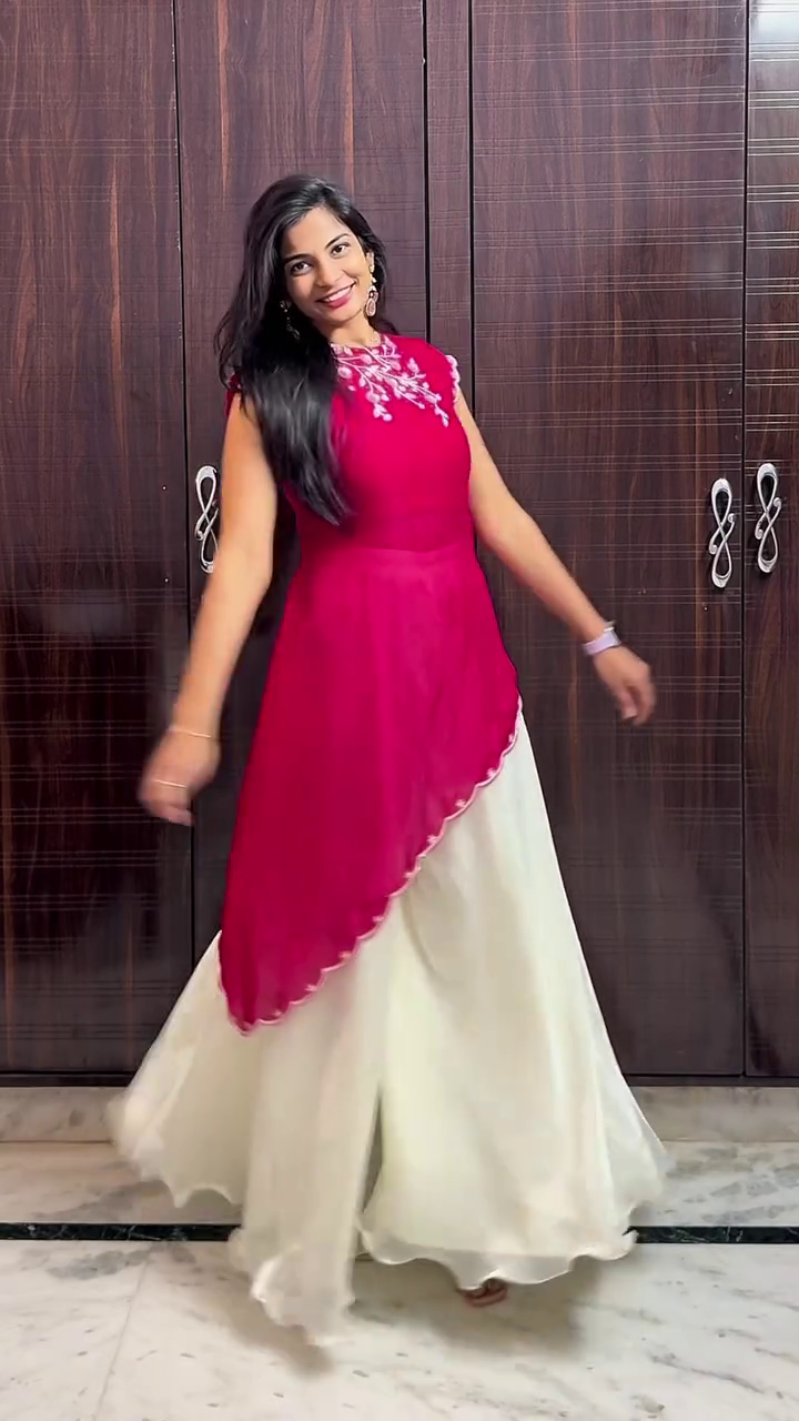 Rani Pink Embroidered Asymmetrical Kurta with White Palazzo