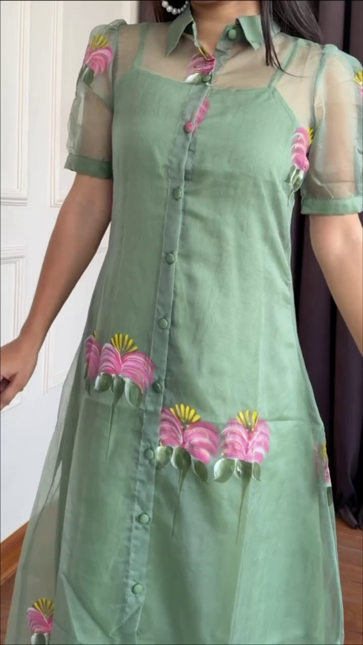 Mint Green Sheer Floral Button-Down Dress