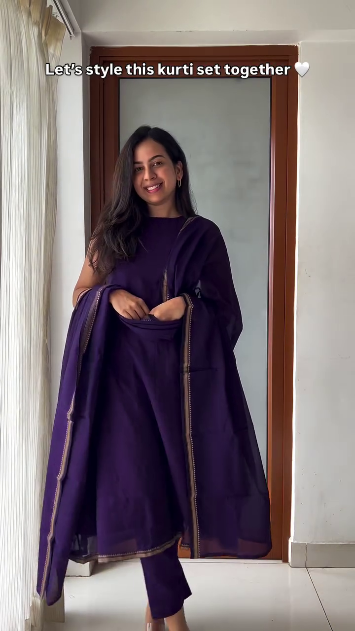 Royal Purple Kurti Set with Elegant Dupatta