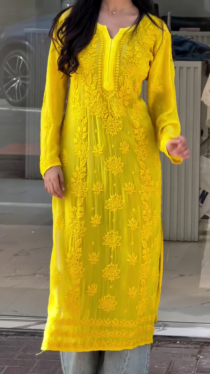 Sunshine Yellow Embroidered Straight Kurti