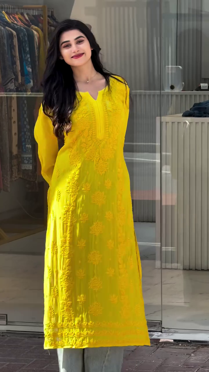 Sunshine Yellow Embroidered Straight Kurti