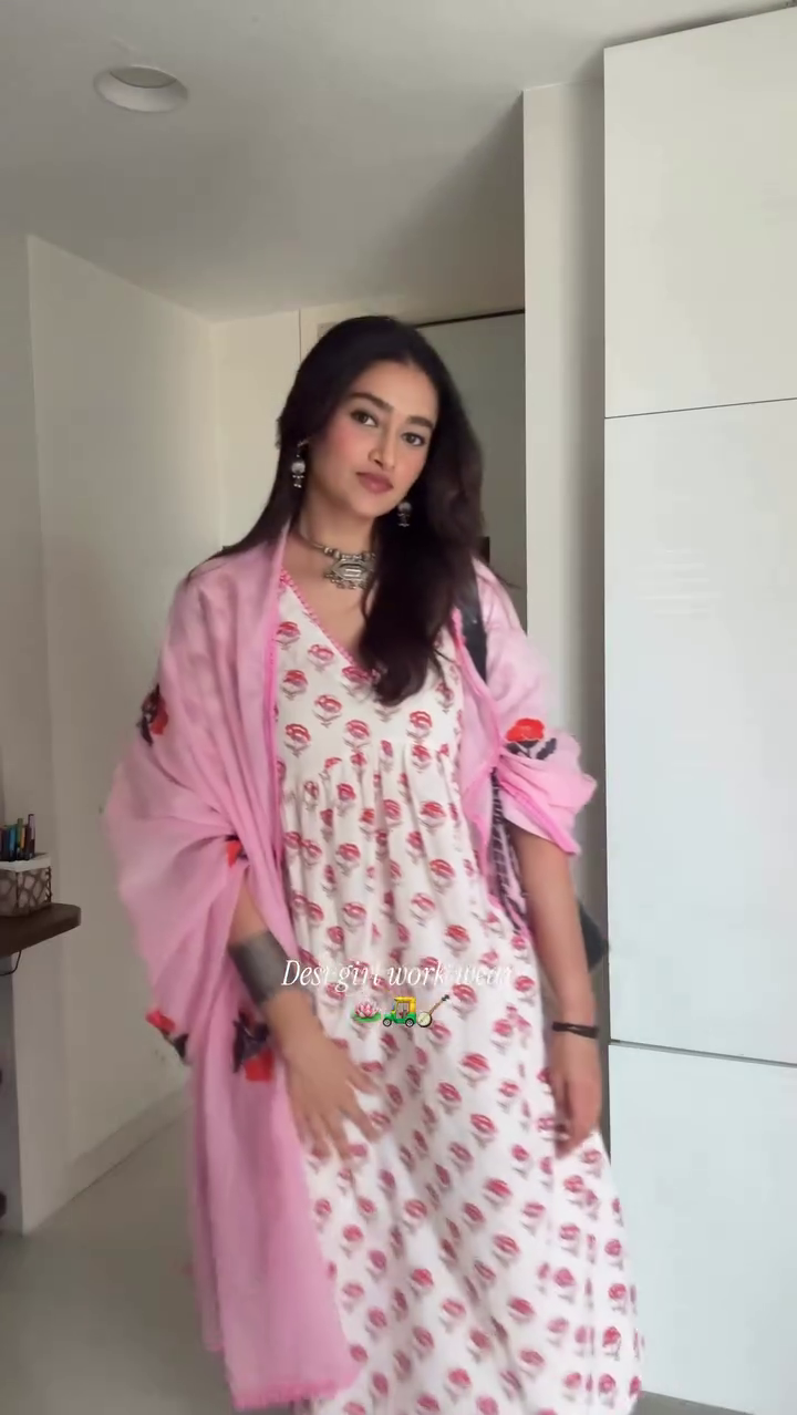 Beige Printed Anarkali Dress with Dupatta