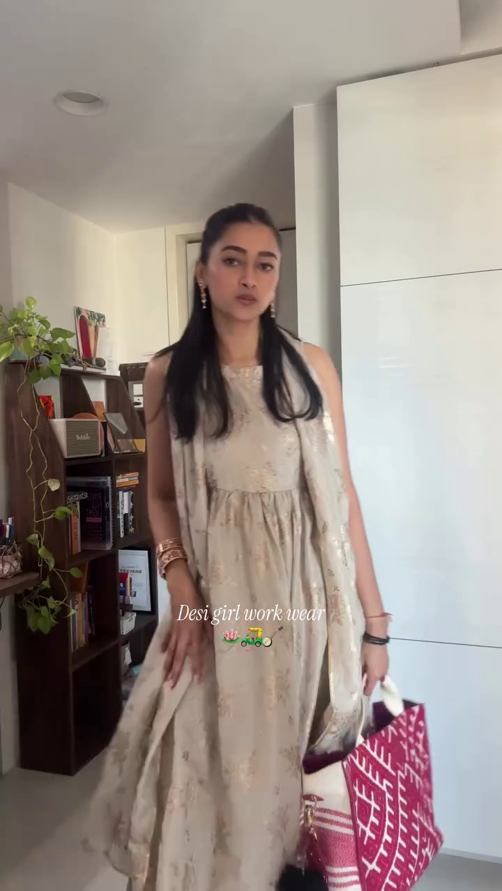 Beige Printed Anarkali Dress with Dupatta