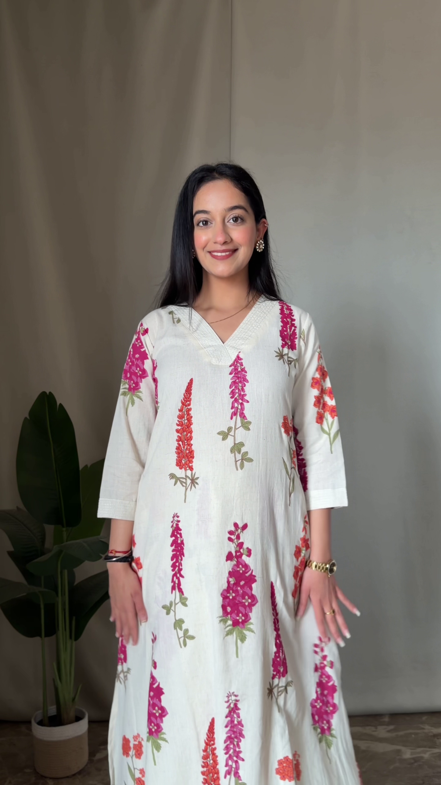 White Floral Printed A-Line Kurta