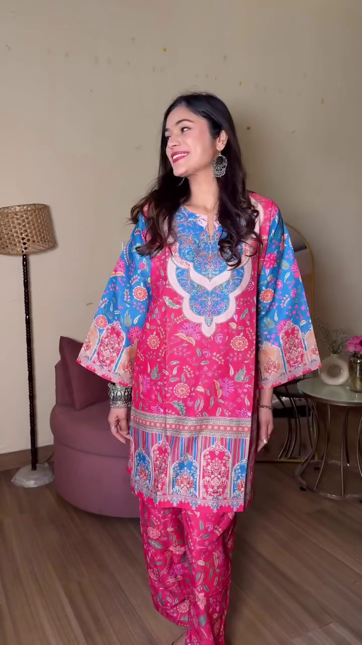 Blue Printed Kurta Palazzo Set