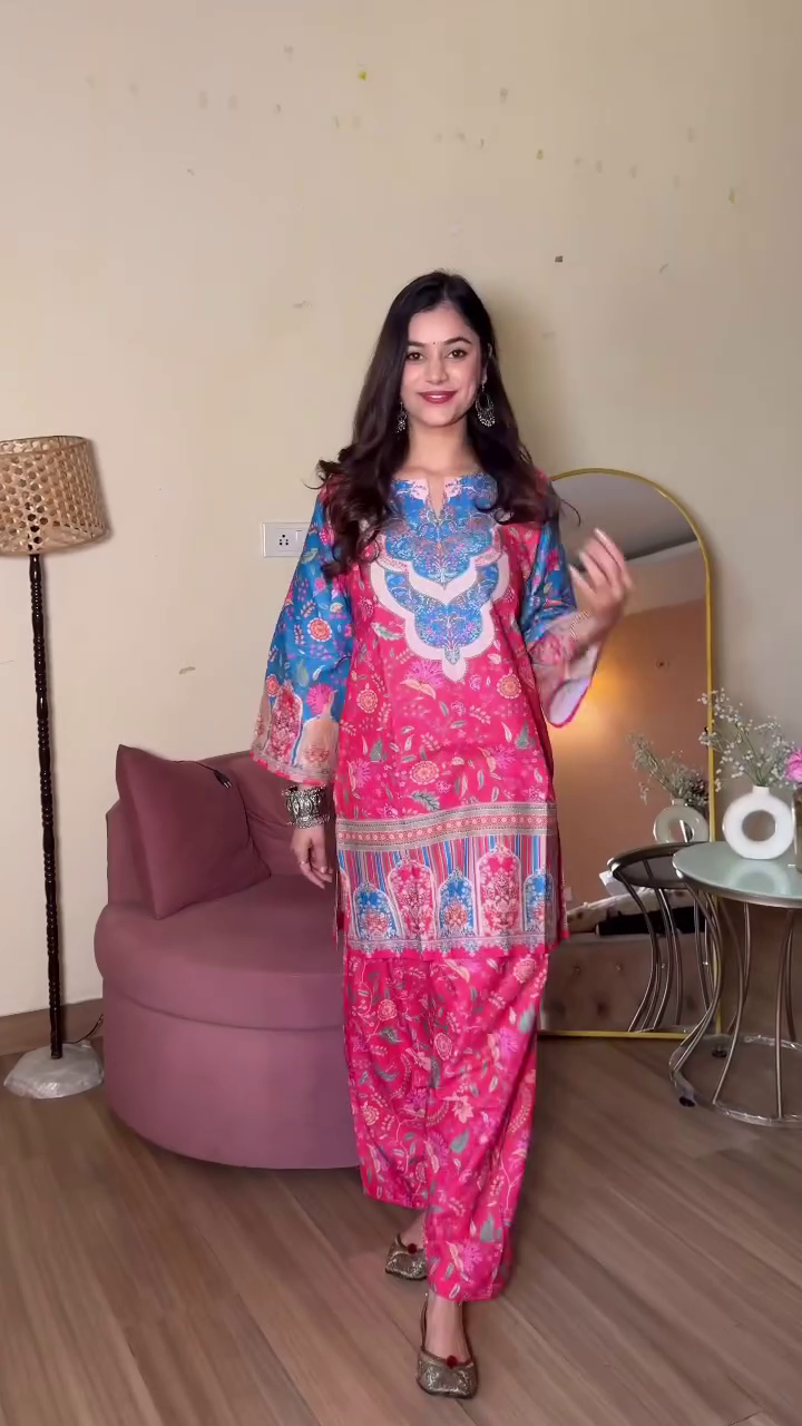 Blue Printed Kurta Palazzo Set