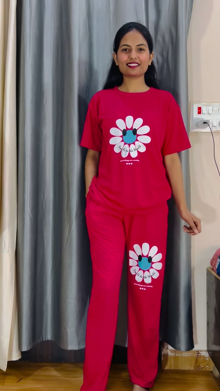 Red Floral Print Lounge Co-ord Set