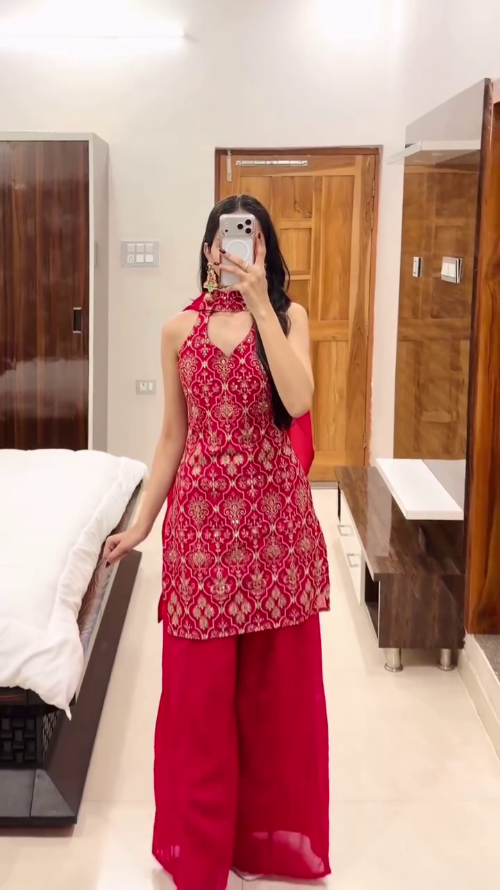 Red Printed Kurta with Palazzo Pants