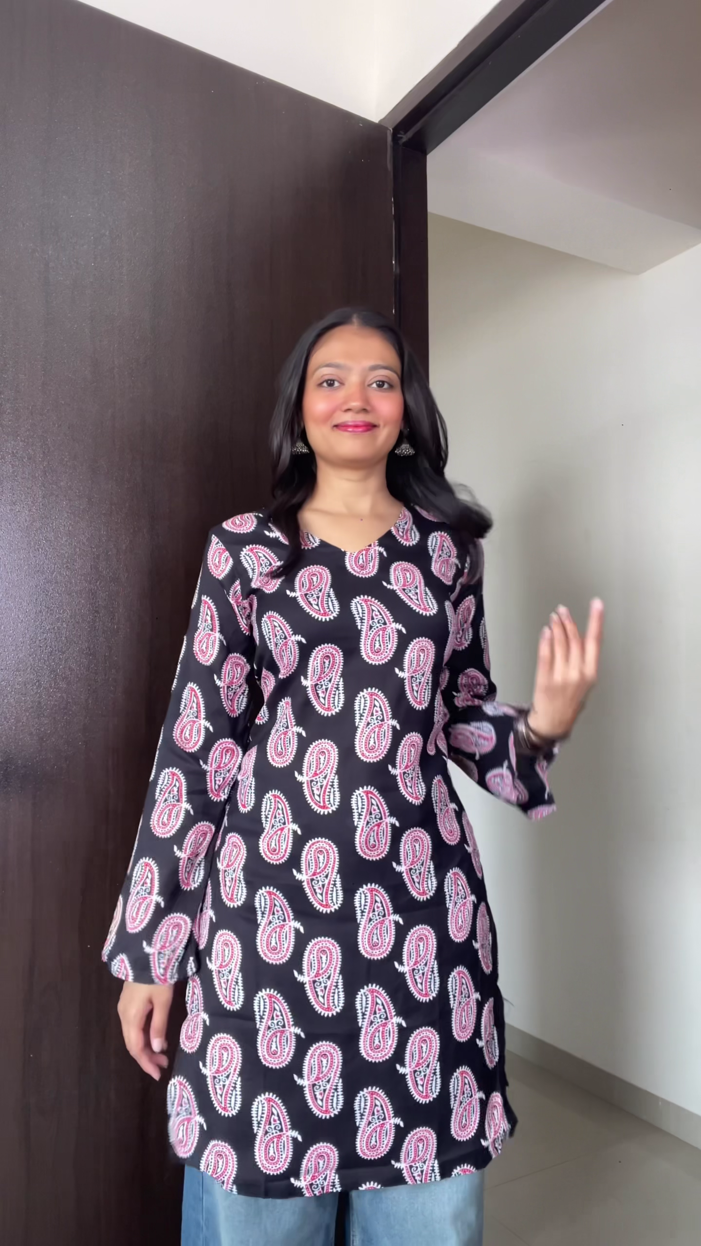 White & Pink Floral A-Line Kurti