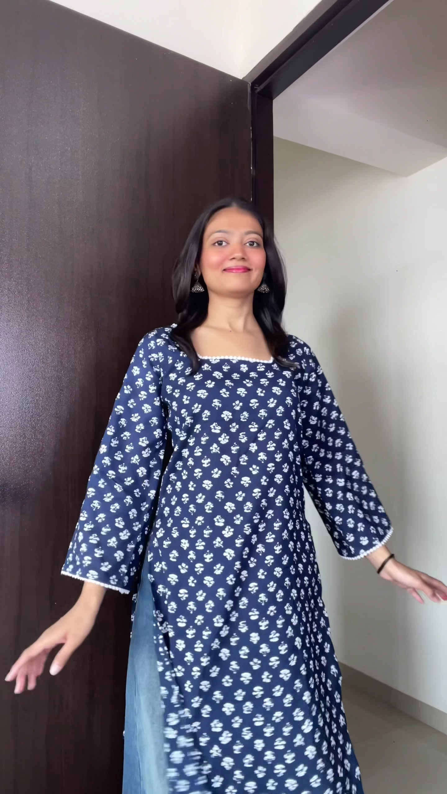 White & Pink Floral A-Line Kurti