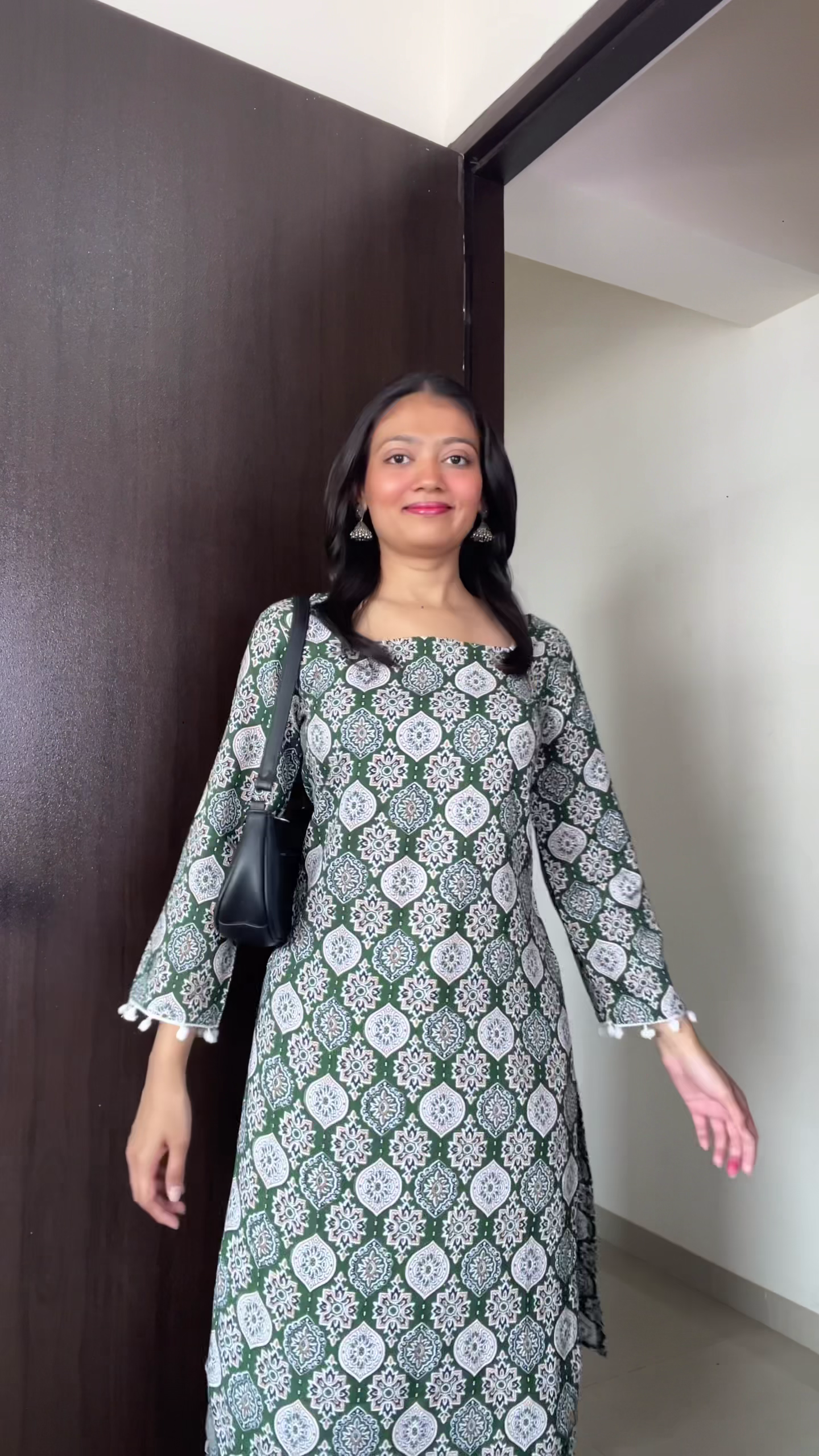 White & Pink Floral A-Line Kurti