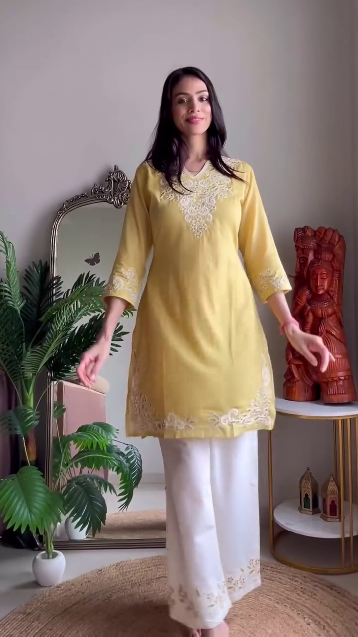 Peach Striped Floral Midi Kurta