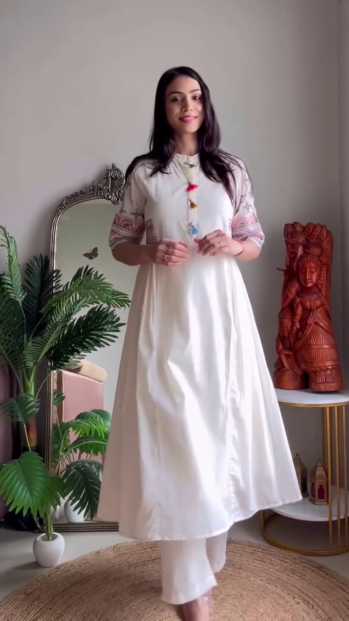 Peach Striped Floral Midi Kurta