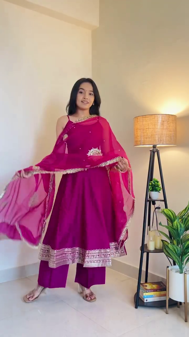 Magenta Festive Kurta Palazzo Set with Dupatta