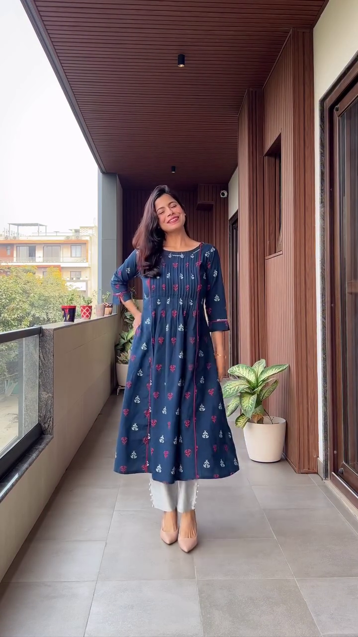 Red A-Line Kurta with Contrast Yoke