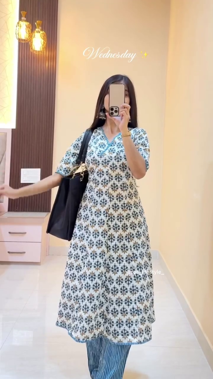 White & Orange Floral Printed Kurta Set