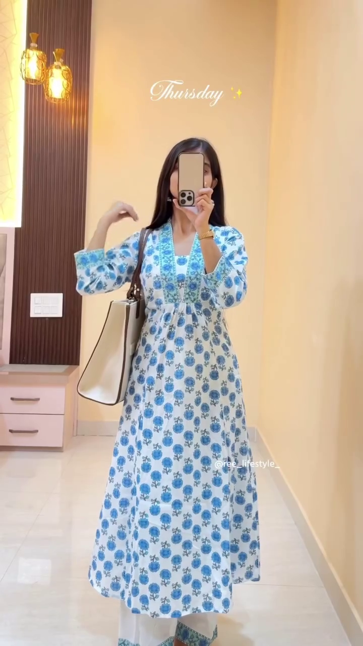 White & Orange Floral Printed Kurta Set