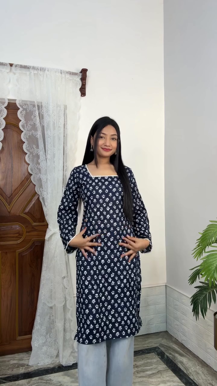 Black Paisley Printed Straight Kurti