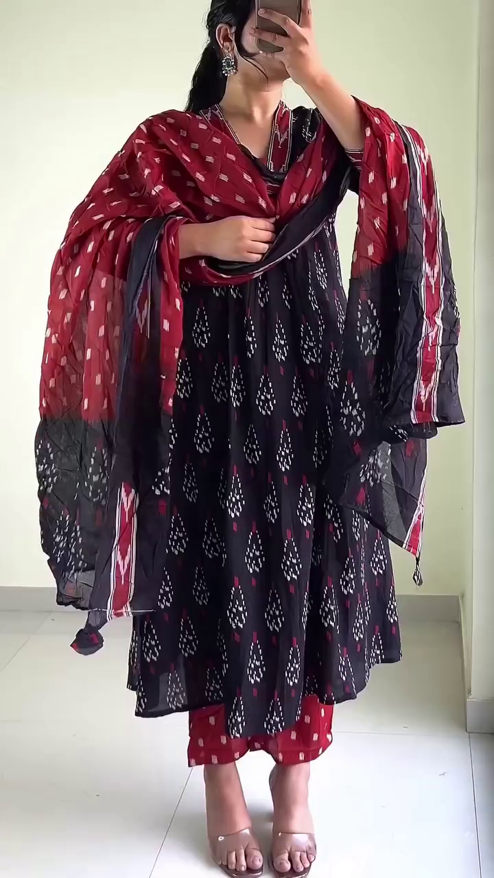 Maroon Printed Kurta Palazzo Set with Dupatta
