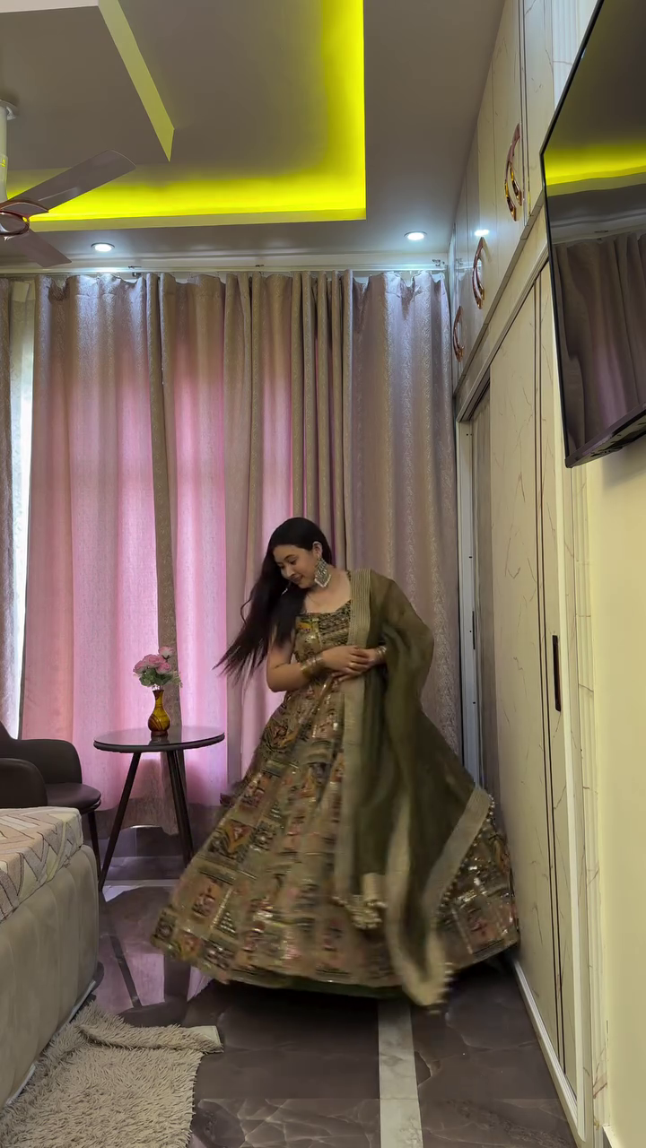 Olive Green Festive Lehenga Set
