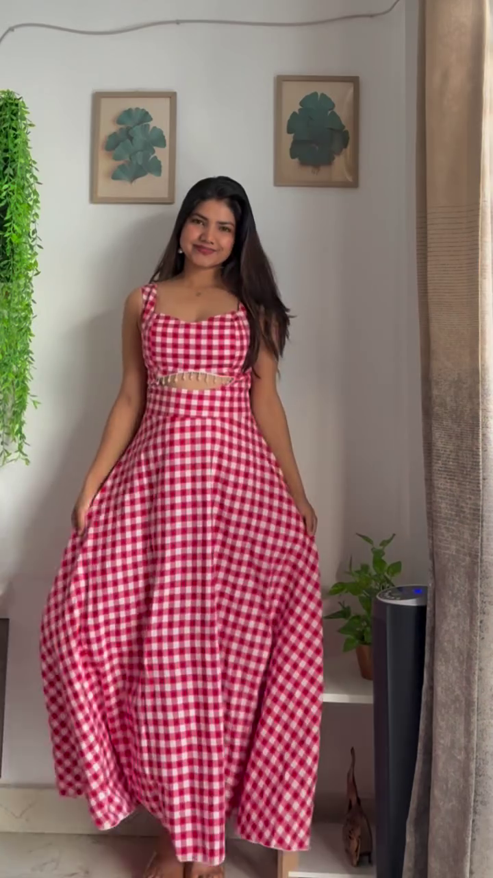 Red & White Gingham Maxi Dress