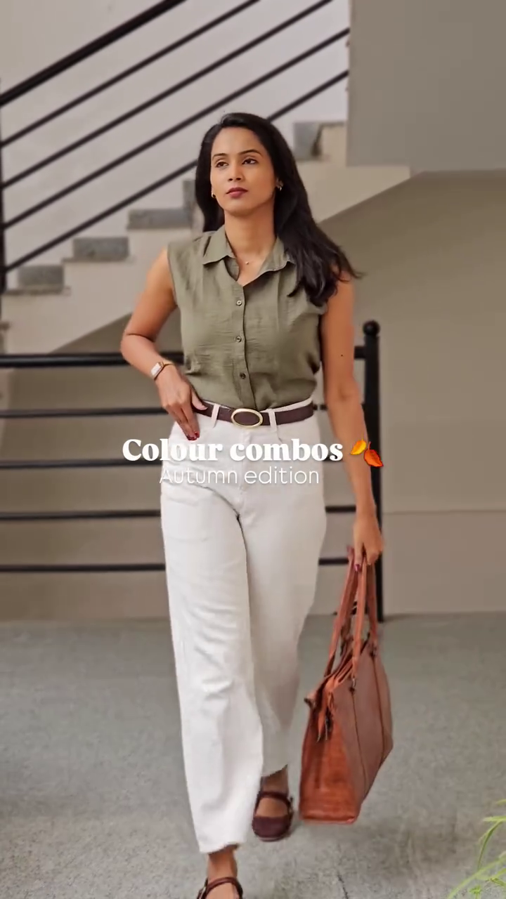 Brown Cardigan with White Top & Light Blue Jeans